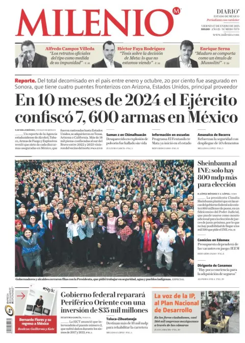 Portada de Milenio Edo de México del viernes, 17 de enero de 2025