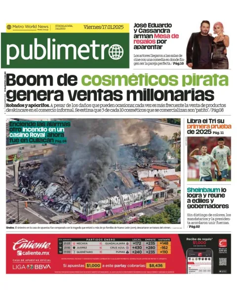 Portada de Publimetro Guadalajara del viernes, 17 de enero de 2025