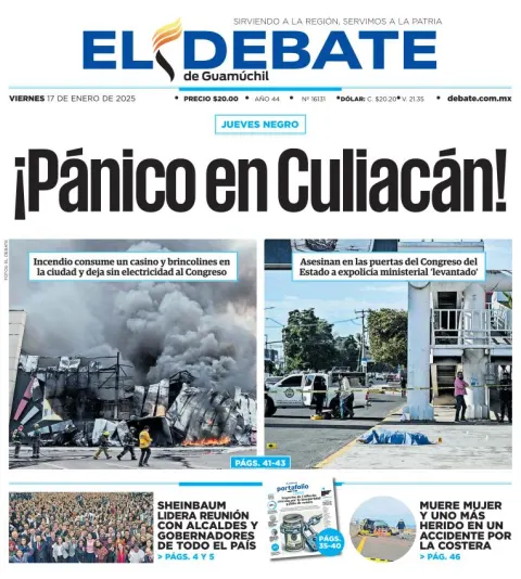 Portada de El Debate de Guamúchil del viernes, 17 de enero de 2025