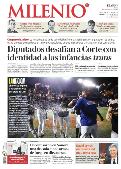 Portada de Milenio Jalisco del viernes, 17 de enero de 2025