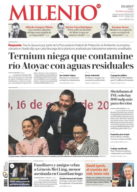 Portada de Milenio Puebla del viernes, 17 de enero de 2025