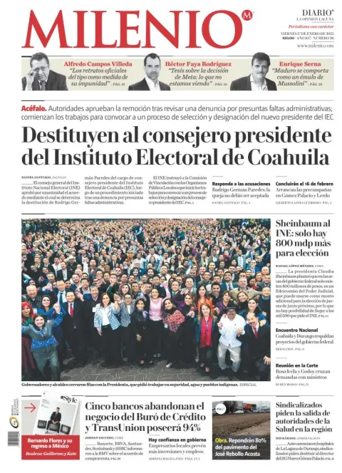 Portada de Milenio Laguna del viernes, 17 de enero de 2025