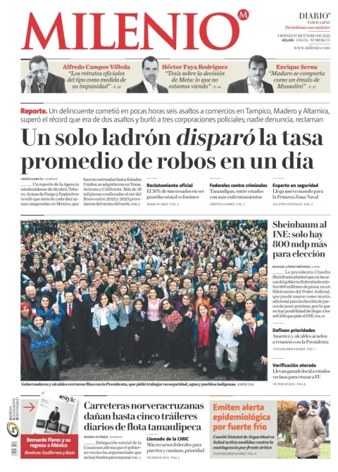 Portada de Milenio Tamaulipas del viernes, 17 de enero de 2025