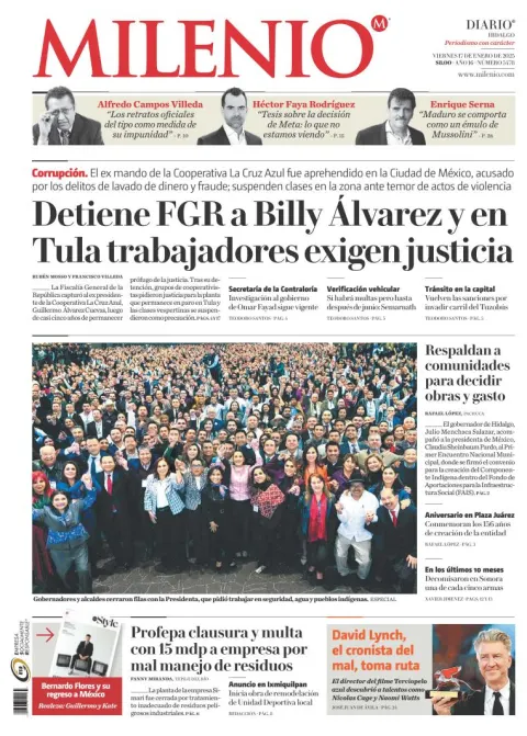 Portada de Milenio Hidalgo del viernes, 17 de enero de 2025
