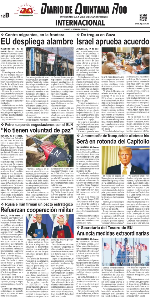 Portada de Diario de Quintana Roo (contra Portada)