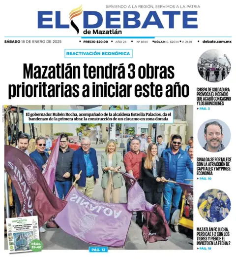 Portada de El Debate de Mazatlán