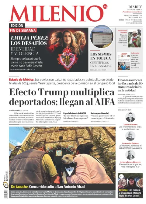 Portada de Milenio Edo de México del sábado, 18 de enero de 2025