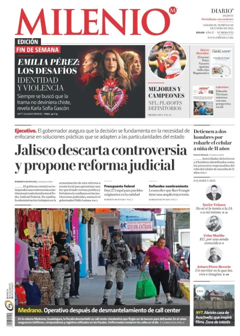Portada de Milenio Jalisco del sábado, 18 de enero de 2025