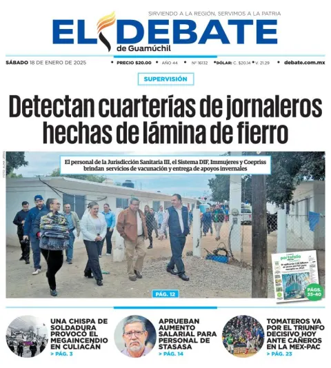 Portada de El Debate de Guamúchil del sábado, 18 de enero de 2025
