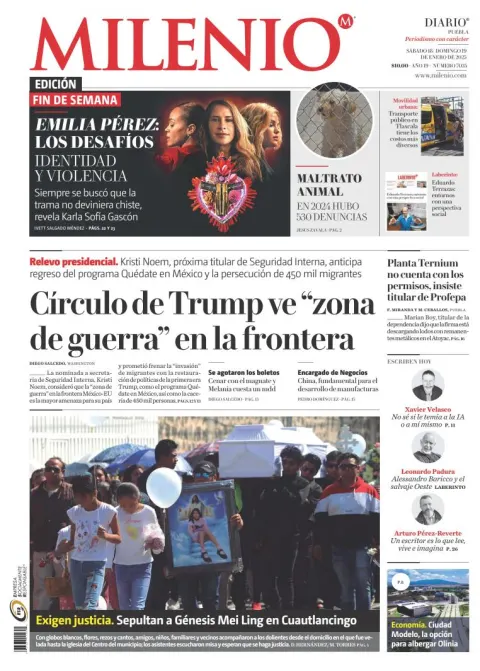 Portada de Milenio Puebla del sábado, 18 de enero de 2025