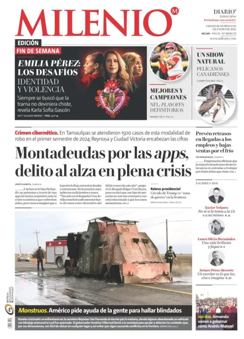 Portada de Milenio Tamaulipas del sábado, 18 de enero de 2025