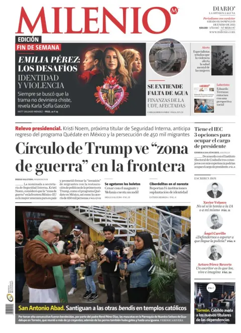 Portada de Milenio Laguna del sábado, 18 de enero de 2025