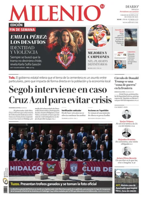 Portada de Milenio Hidalgo del sábado, 18 de enero de 2025