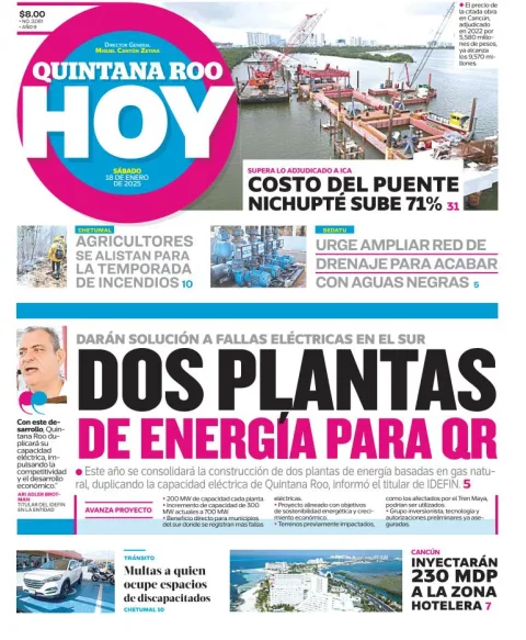 Portada de Quintana Roo Hoy del sábado, 18 de enero de 2025