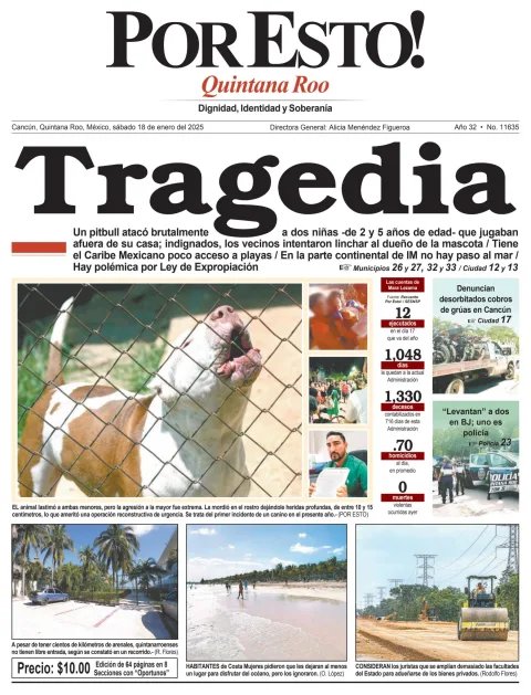 Portada de Por Esto (quintana Roo Cancun) del sábado, 18 de enero de 2025