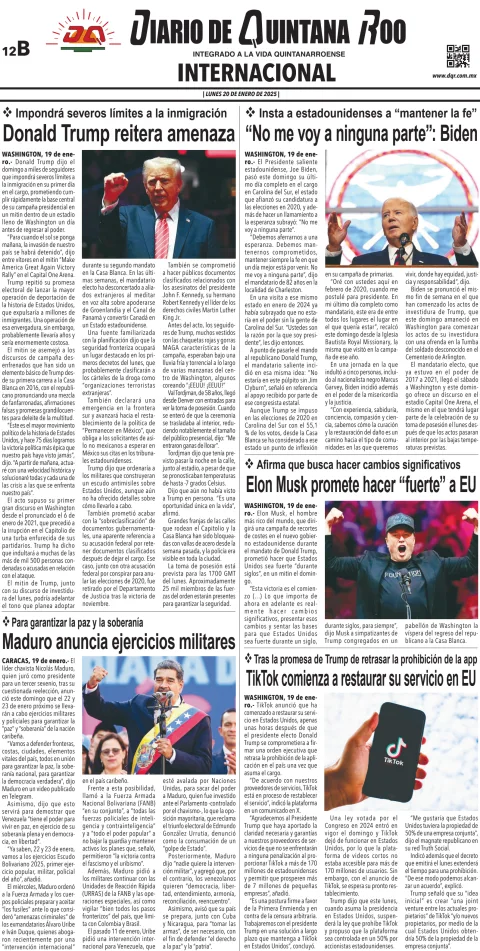 Portada de Diario de Quintana Roo (contra Portada)