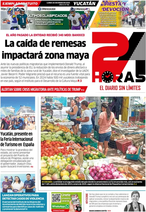 Portada de 24 Horas Yucatan del lunes, 20 de enero de 2025