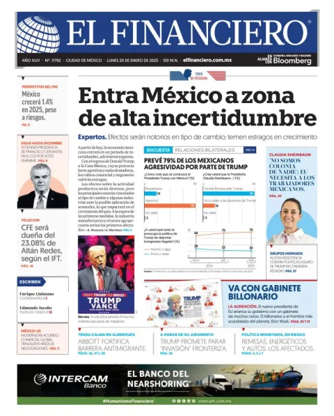 Portada de El Financiero del lunes, 20 de enero de 2025