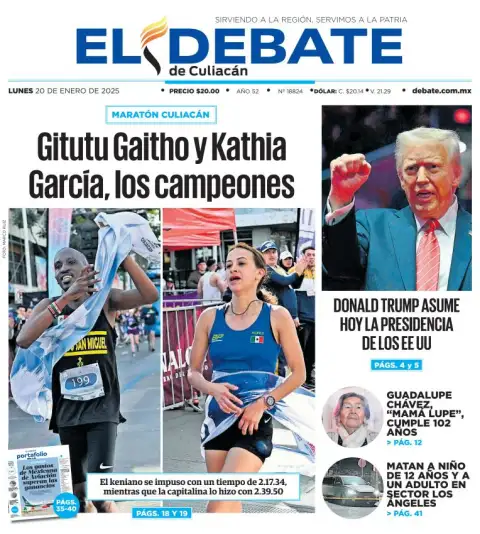 Portada de El Debate de Culiacán del lunes, 20 de enero de 2025