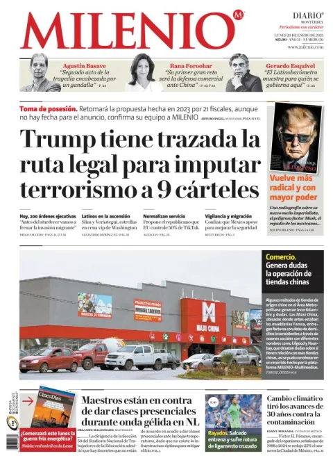 Portada de Milenio Monterrey del 2025-01-20