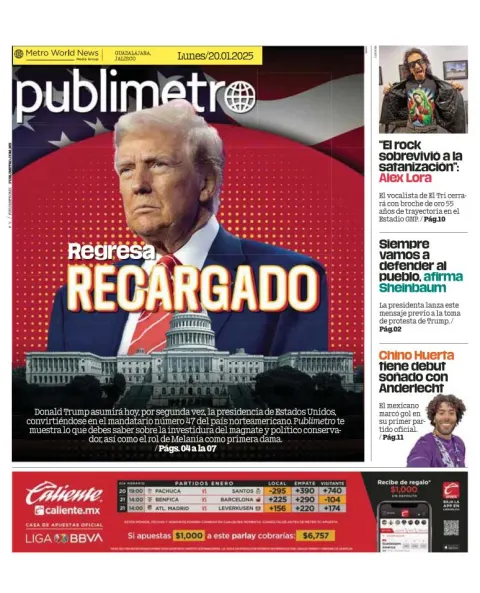 Portada de Publimetro Guadalajara del lunes, 20 de enero de 2025