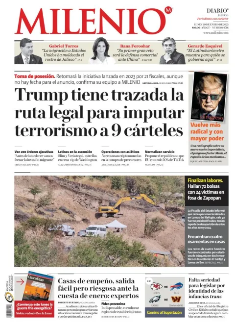 Portada de Milenio Jalisco del lunes, 20 de enero de 2025