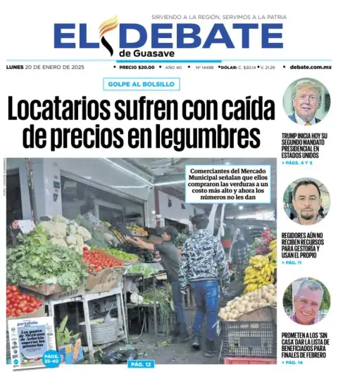 Portada de El Debate de Guasave del lunes, 20 de enero de 2025
