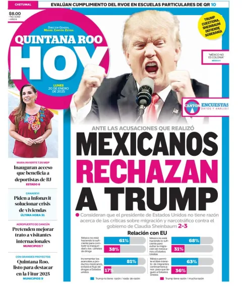 Portada de Quintana Roo Hoy del lunes, 20 de enero de 2025