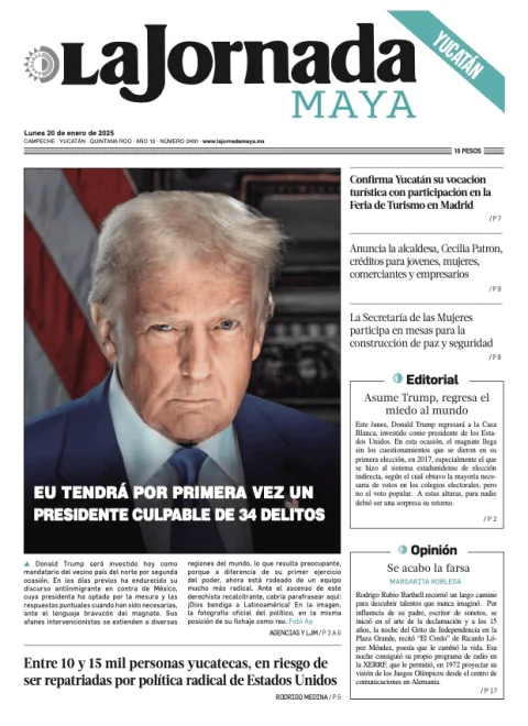 Portada de La Jornada Maya Yucatán del lunes, 20 de enero de 2025