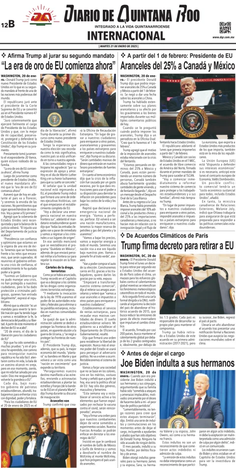 Portada de Diario de Quintana Roo (contra Portada)