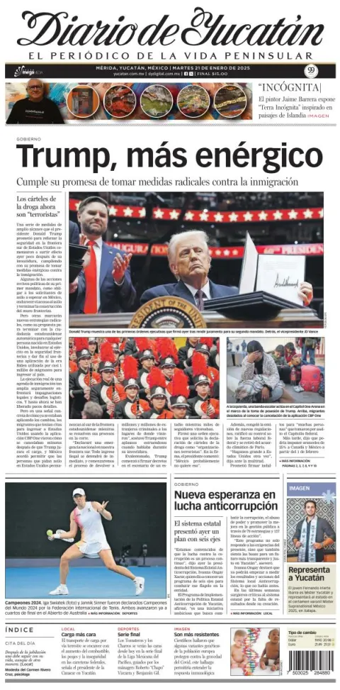 Portada de Diario de Yucatán del martes, 21 de enero de 2025