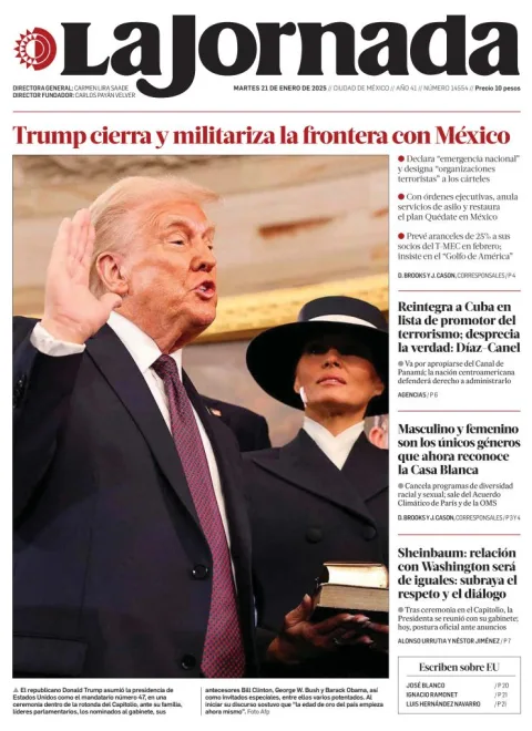Portada de La Jornada del martes, 21 de enero de 2025