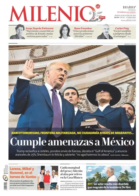 Portada de Milenio del martes, 21 de enero de 2025