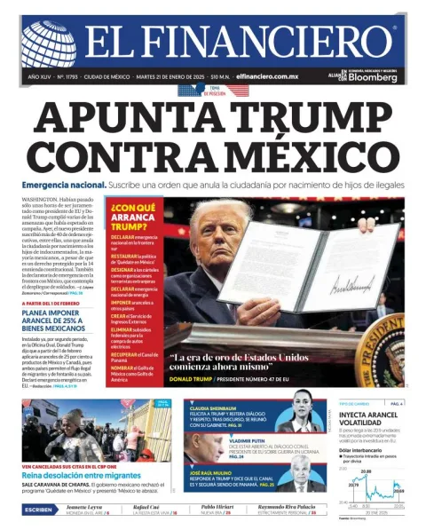 Portada de El Financiero del martes, 21 de enero de 2025