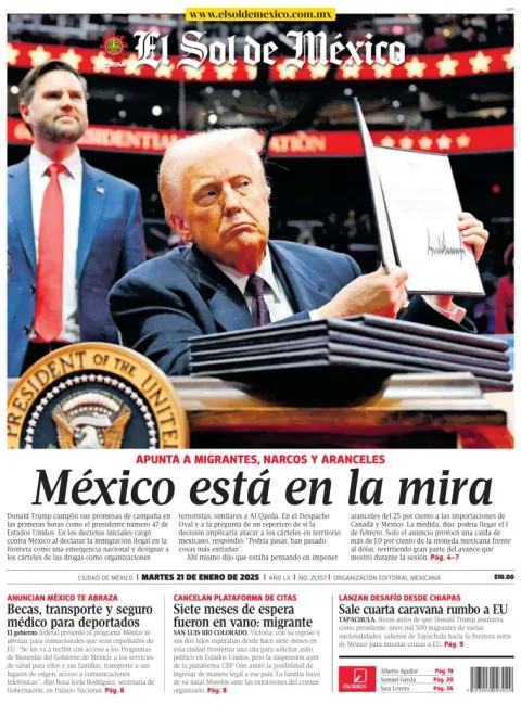 Portada de El Sol de México del martes, 21 de enero de 2025