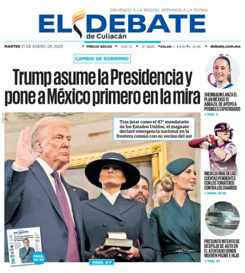 Portada de El Debate de Culiacán del martes, 21 de enero de 2025