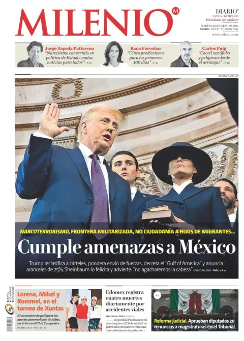Portada de Milenio Edo de México del martes, 21 de enero de 2025