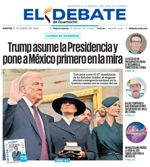 Portada de El Debate de Guamúchil del martes, 21 de enero de 2025
