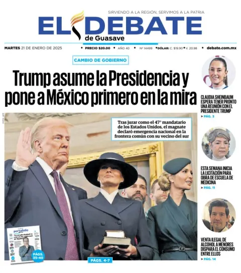 Portada de El Debate de Guasave del martes, 21 de enero de 2025