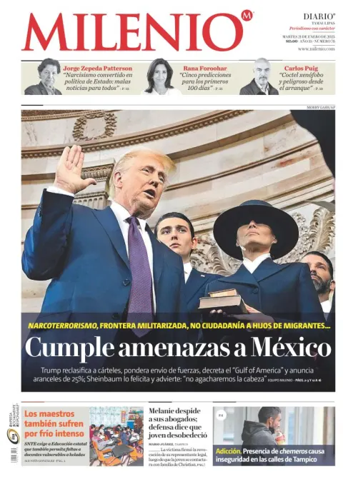 Portada de Milenio Tamaulipas del martes, 21 de enero de 2025