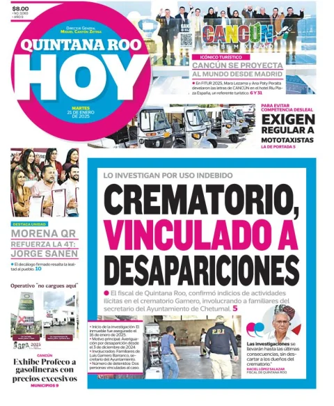 Portada de Quintana Roo Hoy del martes, 21 de enero de 2025
