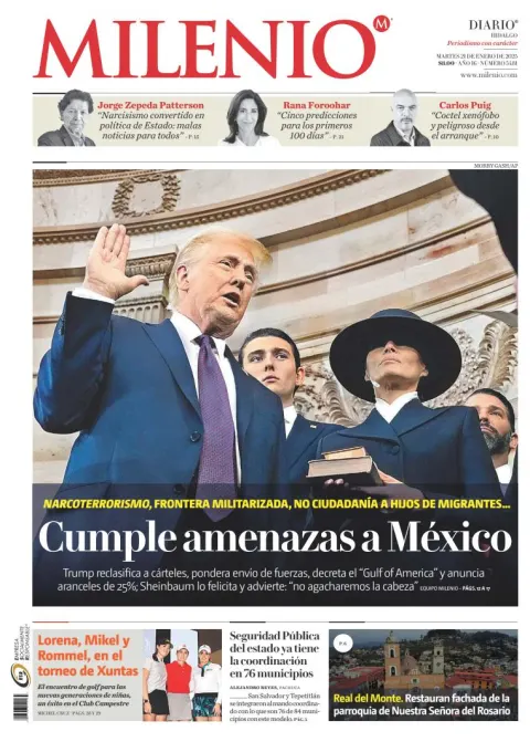 Portada de Milenio Hidalgo del martes, 21 de enero de 2025
