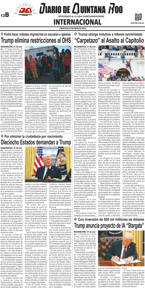 Portada de Diario de Quintana Roo (contra Portada)