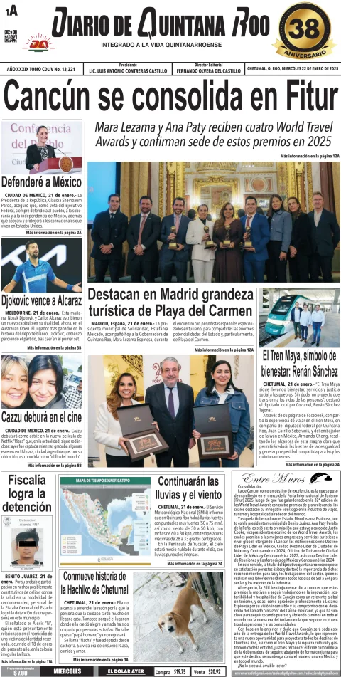 Portada de Diario de Quintana Roo (portada)