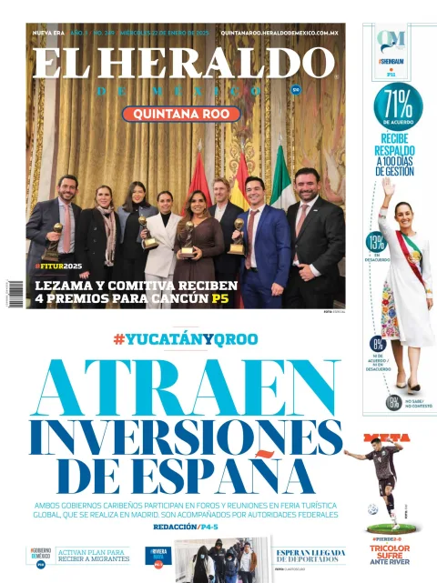 Portada de El Heraldo de Mexico - Quintana Roo del miércoles, 22 de enero de 2025