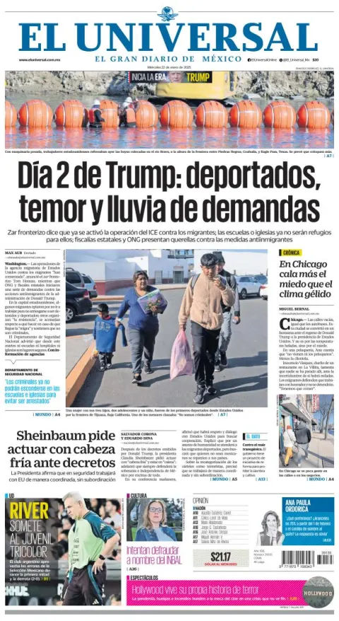 Portada de El Universal del miércoles, 22 de enero de 2025