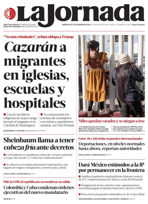 Portada de La Jornada del miércoles, 22 de enero de 2025