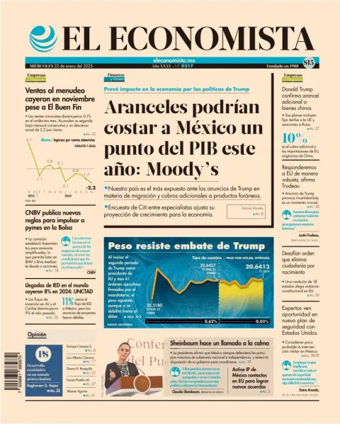 Portada de El Economista del miércoles, 22 de enero de 2025