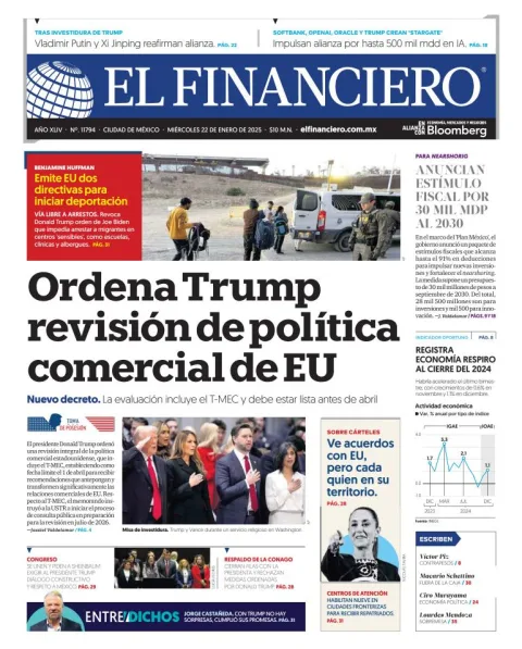 Portada de El Financiero del miércoles, 22 de enero de 2025