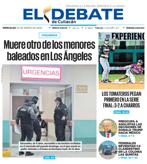 Portada de El Debate de Culiacán del miércoles, 22 de enero de 2025